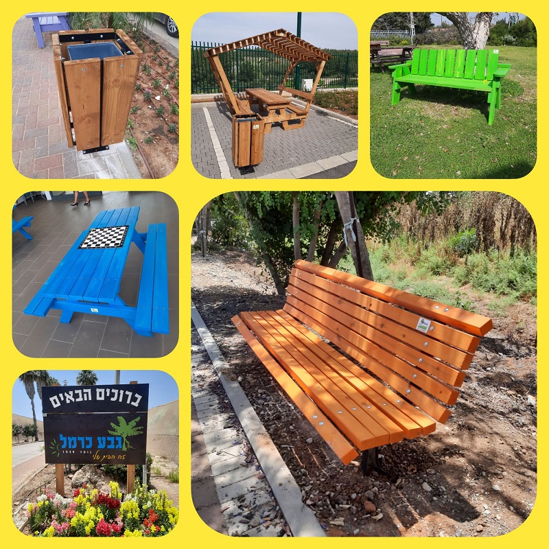 ספסלים ,אשפתונים, שולחנות קק"ל ,פינת עישון / מנוחה