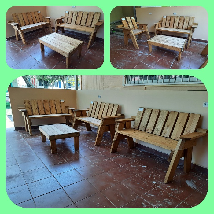 ספסלי עץ זוגיים ויחידים