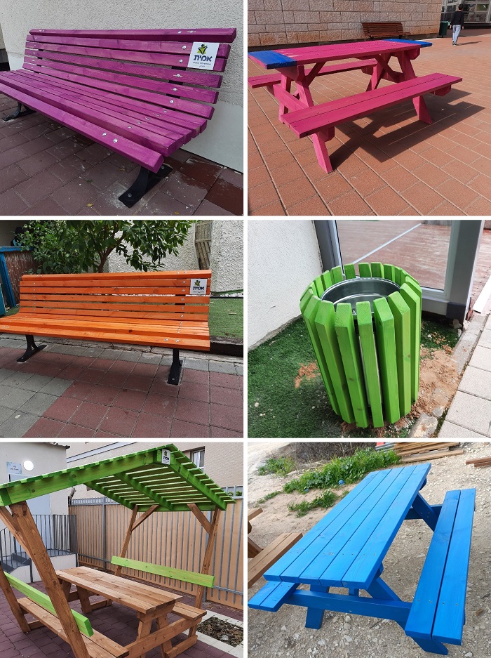 ספסלים, שולחנות קק"ל, אשפתונים ושולחנות מוצלים