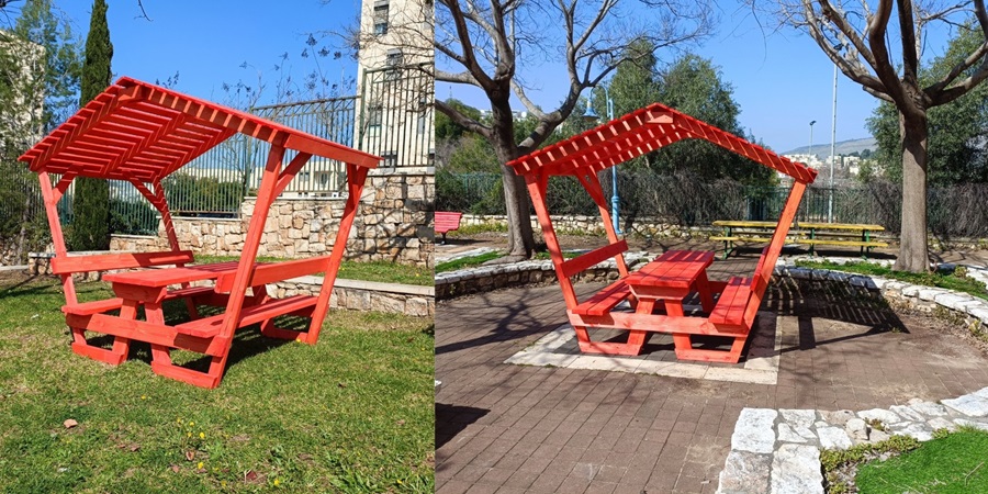 שולחן קק"ל מוצל כולל גג עץ ומשענות לבתי ספר